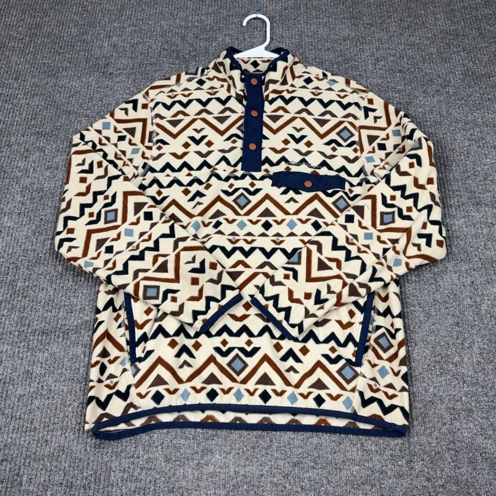 Eddie Bauer Fleece Pullover Mens M‎ Multicolor Snap Neck Southwestern Geometric